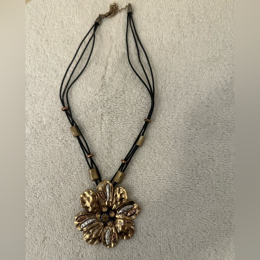 Gold, Silver and Copper Hammered Necklace